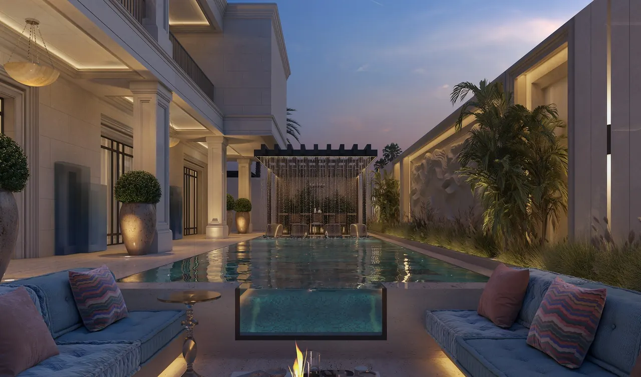 Sunken poolside lounge design