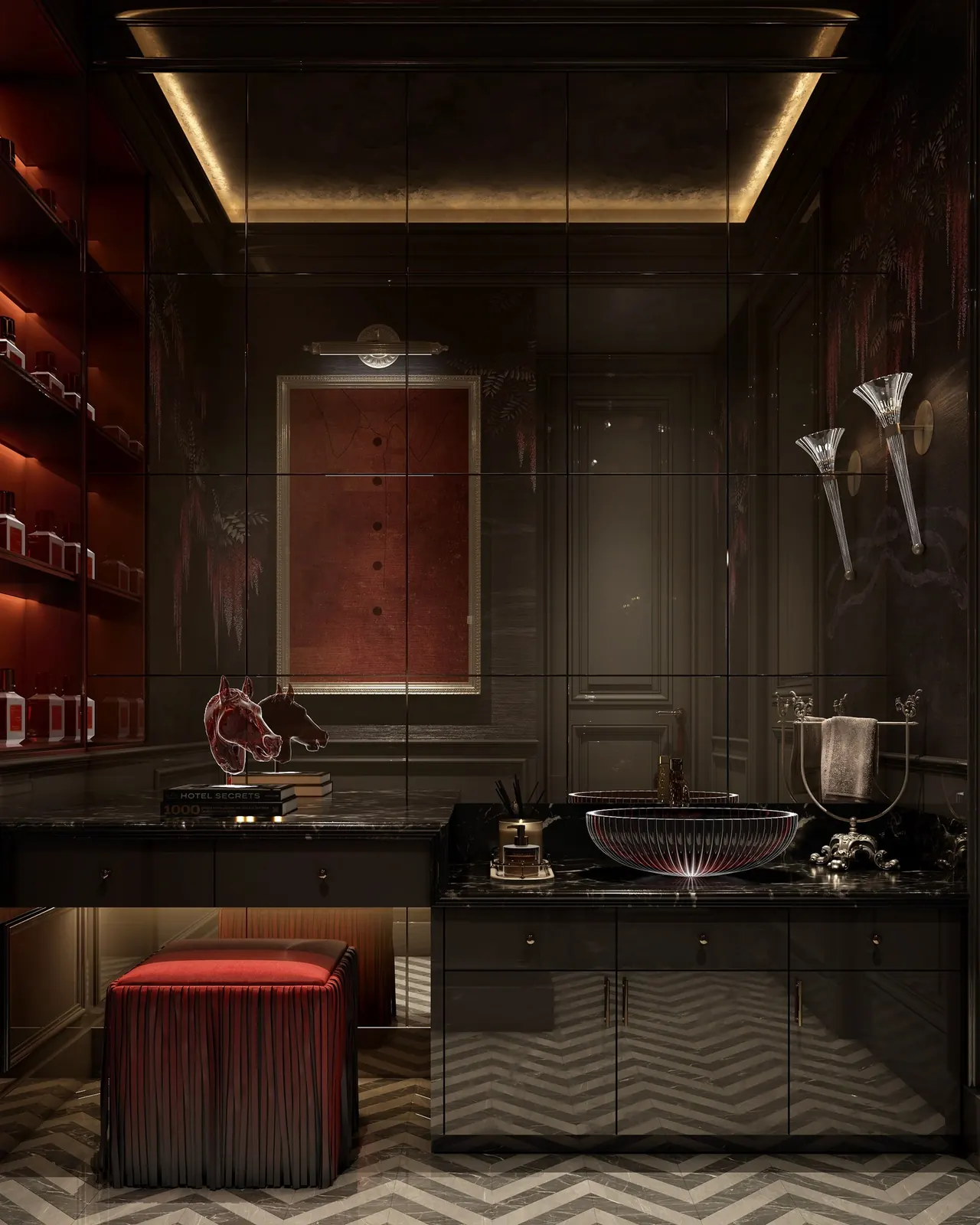 Washroom material and lighting concept