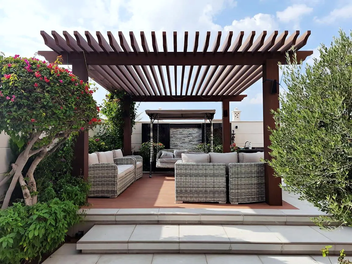 Timber pergola and outdoor seating